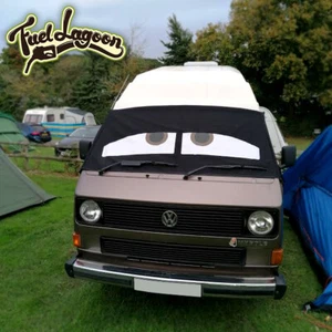 VW T25 Front Window Screen Cover Black Out Blind Curtain Wrap Sleepy Eyes  - Picture 1 of 16