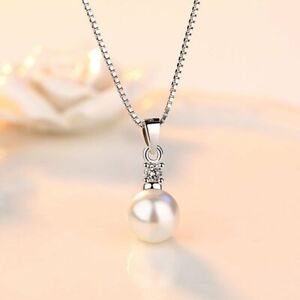Silver Heart Pearl Cubic Zirconia Chain Clavicle Pendant Women Necklace New