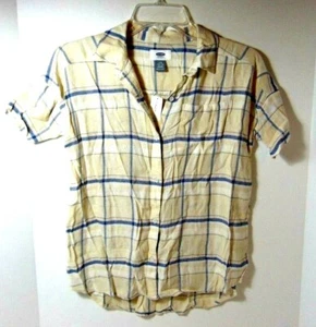 Boy's Old Navy Tan & Blue Plaid Button Up Pocket Shirt Size L (10-12) NWT - Picture 1 of 6