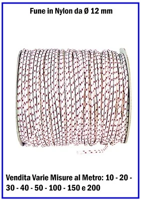 Fune Corda Rigida in Nylon Cima da  Nautica per Teli Teloni Trecciata da Ø 12mm - Immagine 1 di 2