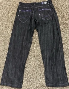 Evolution in Design Baggy Jeans Black Purple Embroidered Wide Leg Sz 42x34 - Picture 1 of 6