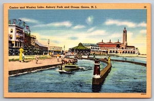 Vintage Postcard- Casino and Wesley Lake Asbury Park and Ocean Grove NJ - Picture 1 of 2