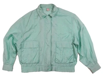Vintage Jantzen 100% Nylon Mint Green Zip Pocket Windbreaker Track Jacket Large  - Image 1 of 4