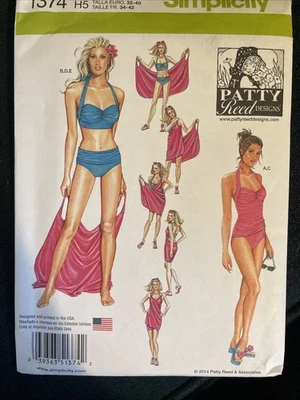 Simplicity 1374 NEW Ruched Halter Bikini or Tankini & Wrap Coverup Sz 6-14 - Image 1 of 4