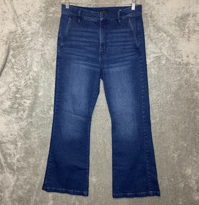 Calça jeans Ann Taylor feminina clássica cintura alta lavagem escura elástica alargada 12 - Imagem 1 de 4