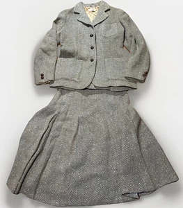 VTG 1930s New York Flah Co Green Tweed Wool Blazer & A-Line Pleated Skirt Suit S - Picture 1 of 23