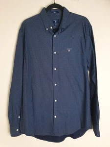 Gant Mens Shirt Printed Broadcloth Dot Long Sleeve Size Large Blue - Picture 1 of 5