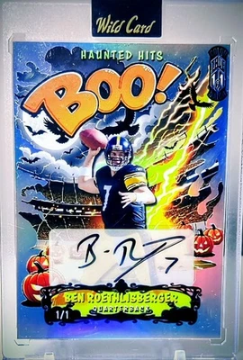 Wild Card Haunted Hits 2025 - ¡Coincidencia de colores BOO! - Coche Ben Roethlisberger - 1/1 Foto 1 de 2