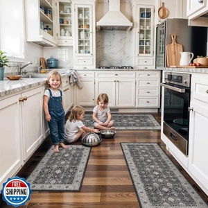 Waschbare 4-teilige Küchenfußmatten: Landhaus rutschfest Küchenspüle Teppich einfach - Bild 1 von 5