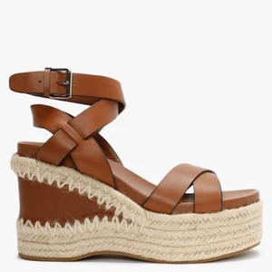 ASH Quantas Brown Tan Leather Wedge Sandals UK6 EU39 £199 BNIB - Picture 1 of 13