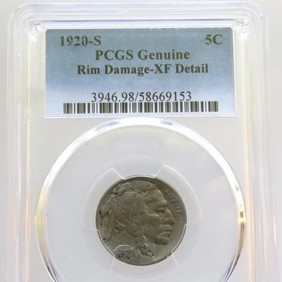 1920 S Buffalo Nickel PCGS - Rim Damage - XF Detail - Free Shipping! - F#9153 - Image 1 of 4