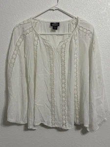 Blusa para mujer Angie talla M blanca boho country manga campana cuello en V - Imagen 1 de 5