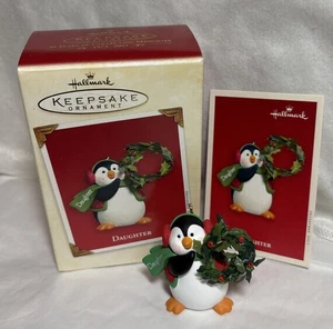 DAUGHTER 2003 Hallmark Keepsake Christmas Ornaments Penguin W/ Wreath - Picture 1 of 7
