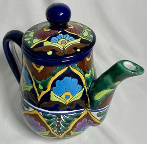 Vintage Made Handpainted Mexico Talavera Mexican Teapot Coffee Cafe 9” H x 5” D - Picture 1 of 7