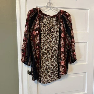 Lucky Brand Damen Blumen Boho 3/4 Arm Top Gr. 2X Whimsigoth Bauer (LS) - Bild 1 von 8