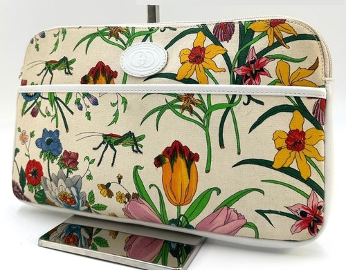 Vecchia pochette vintage Gucci tela floreale 004 87 0142 bianca 11 8x7 0x0 8 pollici JPN