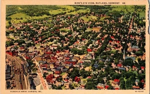 Postkarte Rutland VT Vermont Vogelperspektive Stadt Leinen weißer Rand UNP - Bild 1 von 2