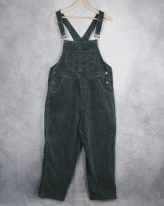 Corduroy Overalls Womens S/M Green Relaxed Cropped Wide Wale Slouchy Short - Picture 1 of 24