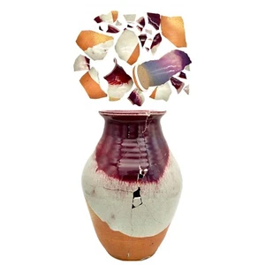 Kintsugi Vase groß glasiert Keramik Gold Riss Kunst Jahrestag Wachstum Geschenk - Bild 1 von 12