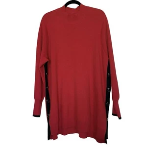 Chico’s Women’s Sz 4 (2XL) Red Side Button Tunic Contrasting Trim Mock Neck - Picture 1 of 8