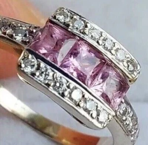 18Ct White Gold Diamond Art Deco Amethyst Engagement Ring Size L Hallmarked - Picture 1 of 9