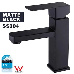 Matte Black Flick Square Basin Mixer Tap Bathroom Vanity Sink Spout Faucet Wels - Picture 1 of 10