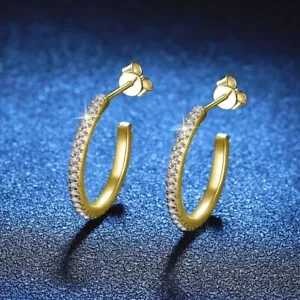 0.54cttw 21mm D Color Moissanite Hoop Earrings Gold Plated 925 Sterling Silver - Picture 1 of 9