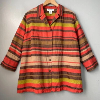 Camisa de seda vintage Easy Spirit talla grande 2X abotonada terrosa boho artística elegante Foto 1 de 4