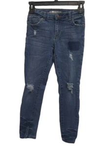 TRACTR Girl's Distressed Slim Fit Mid Rise Denim Blue Jeans Size 8 $55 Used - Picture 1 of 3