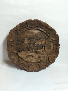 Vintage Heidelburg German Carved Resin Wood Plate - Picture 1 of 11