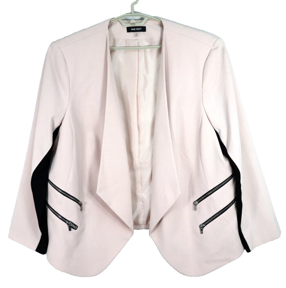 NINE WEST Womens Polyester Outerwear Jacket Open Front Peach Pink Black Size 24W - Image 1 of 4