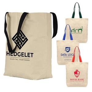 Custom Tonga - 5 oz Natural Cotton Tote w/ Color Straps Printed Logo - 100 QTY - Picture 1 of 10