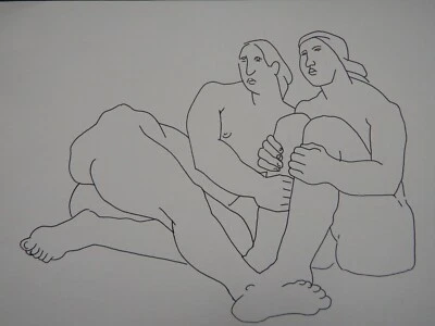 Pen & ink line abstract nudes two women drawing after Henry Moore - Image 1 of 4