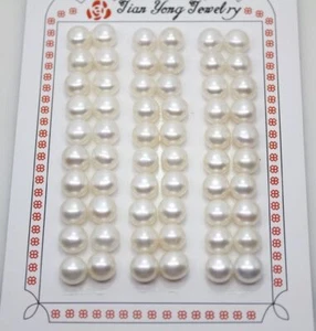 30PAIRS Real White Genuine Loose Half Drilled Pearl For Earring 7.5-8mm No Pin - Picture 1 of 2