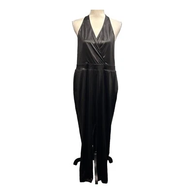 Victoria Sport Jumpsuit Womens S Faux Leather Black Halter Top 90s Y2K Cocktail - Image 1 of 4