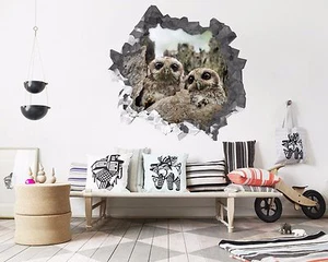 3D Two owls 475 Wall Murals Stickers Decal breakthrough AJ WALLPAPER AU Lemon - Picture 1 of 6