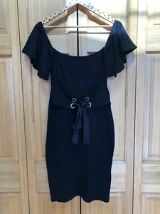 Kleid Venus Größe 2 schwarz kurz Rüschenärmel mit Schnürgürtel sexy neu ohne Etikett - Bild 1 von 6