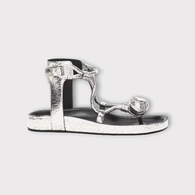 Isabel Marant Leather Sandal EU 36 US 6 Silver Tulip Bow Thong Gladiators Luxe - Image 1 of 4