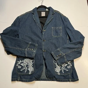 A. Tiziano Jeansjacke blau bestickt Herren Größe 3X XXXL Engel Hase - Bild 1 von 10