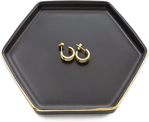 4.7 Inch Ceramic Jewelry Dish Tray, Small Ring Holder Dish, Black Catch All Trin - Picture 1 of 12
