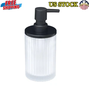 Ribbed Glass Metal Soap Pump Dispenser White Black Accents 10.75oz Capacity New - Picture 1 of 4