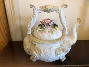 Vintage Capodimonte Embossed Floral Ceramic Kettle & Tea Pot 1225 - Picture 1 of 12