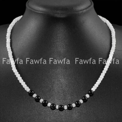 Collar de cuentas redondas de piedras preciosas de ágata negra y jade blanco facetado de 2x4 mm de 18"" Foto 1 de 3
