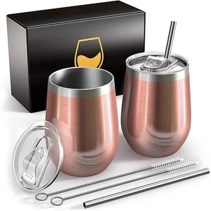 Weinbecher aus Edelstahl 2 Stück 12OZ Weingläser to go hält 5h heiß/ 10h kalt... - Bild 1 von 7