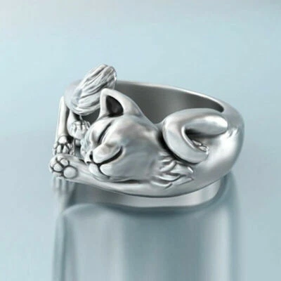 Anillos enchapados en plata 925 con forma de gato de moda para mujer anillo de joyería de fiesta Foto 1 de 4