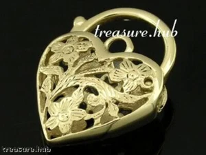 K01 Genuine 9K 9ct Genuine Gold Filigree Heart Padlock Clasp Love Pendant - Picture 1 of 5