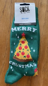 Sock It To Me Green Socks Men's Crew Pizza Christmas Tree Gift Merry Crustmas - Picture 1 of 6