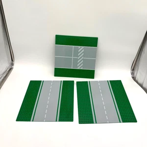 Set 3 LEGO Part Baseplates 32 x 32 Road 8-Stud Straight w Crosswalk Green Grey - Picture 1 of 13