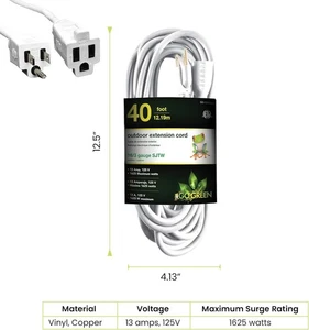 Go Green Power Inc. (GG-13740WH-M) 16/3 SJTW Outdoor Extension Cord, White - Picture 1 of 4