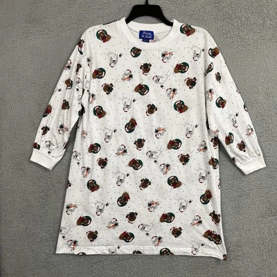 Винтажная женская рубашка для сна Dream Cafe большой крой хлопок рождественские кролики кролики - Изображение 1 из 4